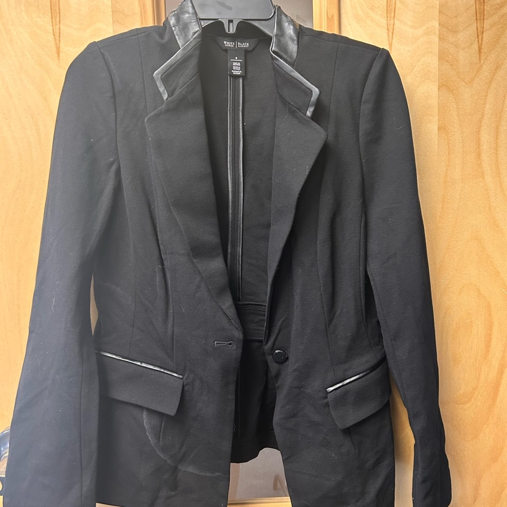 White House Black Market Black Blazer with Leather Accents